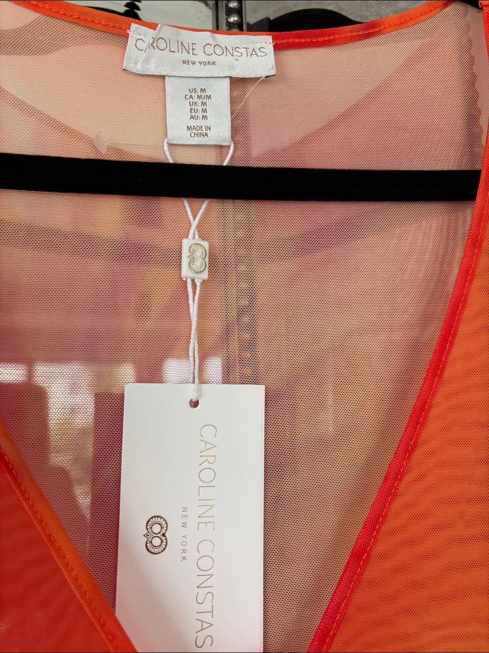 NWT Caroline Constas Orange Tropical Mesh Sheer Cover-Up Maxi Size Large - Picture 6 of 8